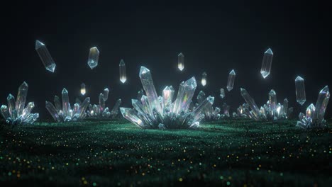 A Spectacular Display of Glimmering Crystals Radiating Light in a Mysterious Dark Landscape, Capturing Nature&#039;s Hidden Beauty and Intricate Details of These Stunning Minerals