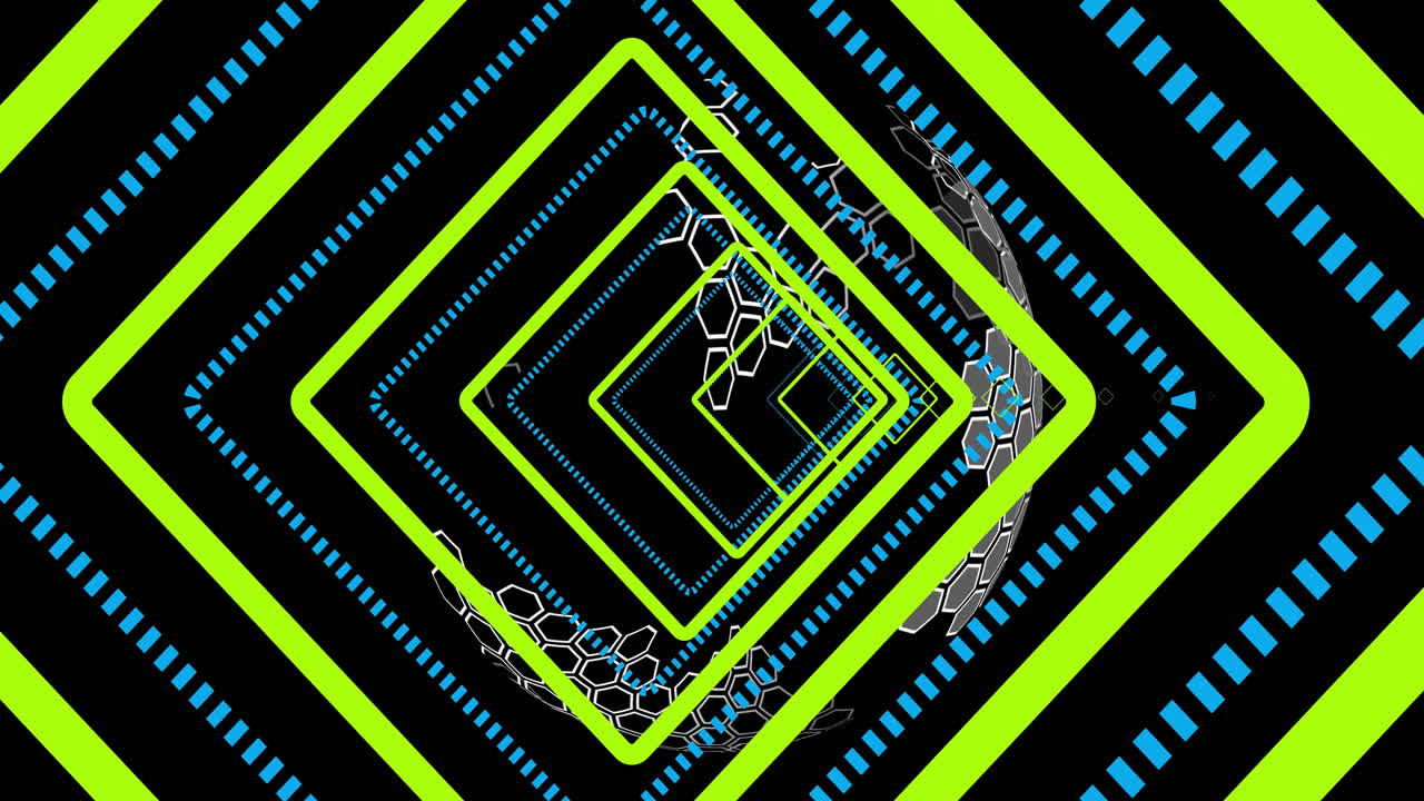 animación de formas y túnel digital sobre fondo negro