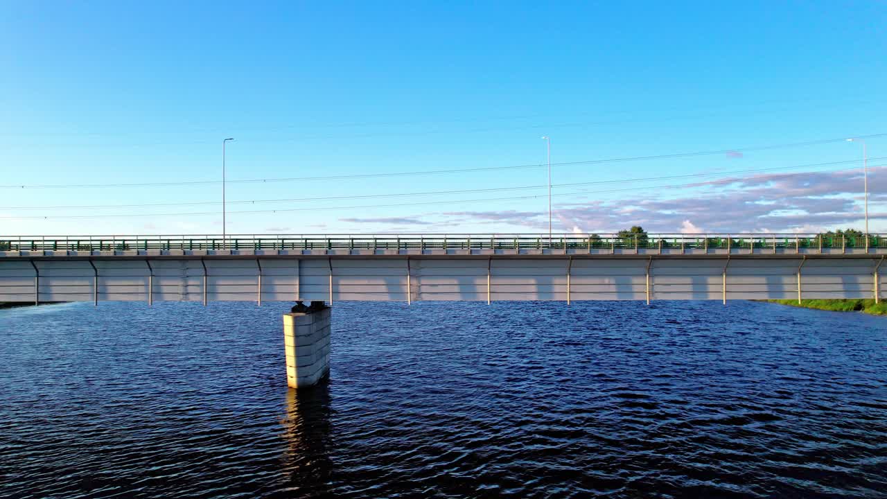 Bridges over calm waters in Latvia during a clear day