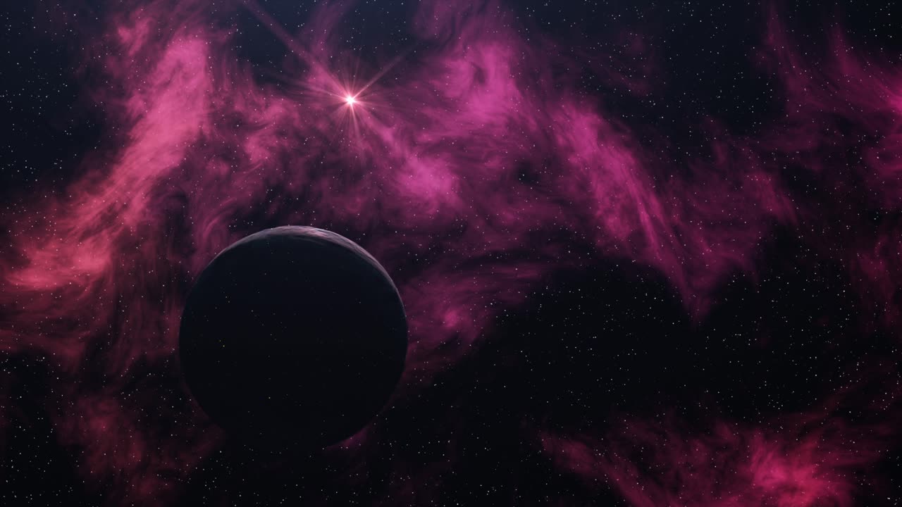Un pianeta solitario in una nebulosa colorata