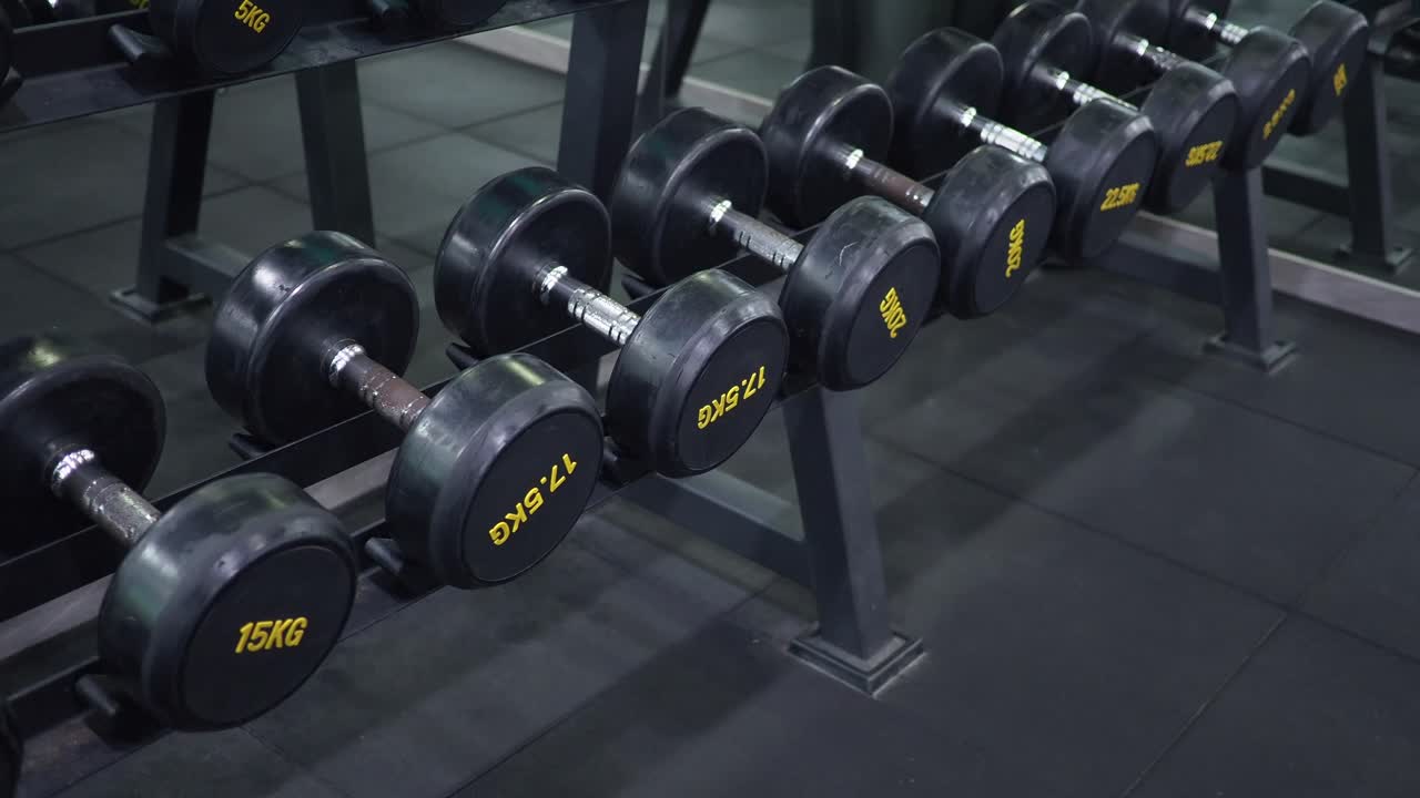 Rows of Dumbbells in a Gym