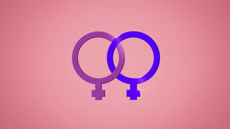 animation of two linked purple and pink female gender symbols, identifying lesbian, on pink