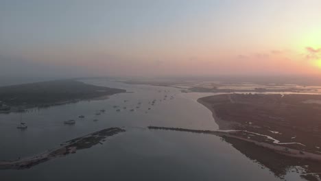 Aerial-view-of-beautiful-bay-with-boats