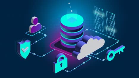 database cloud technology, encryption security concept showing data flow to a user, representing paas and iaas