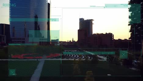 Animation-of-financial-data-processing-over-cityscape