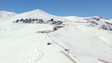 panoramic aerial view of the exclusive el colorado ski resort with snow-filled slopes in the andes mountains of chile