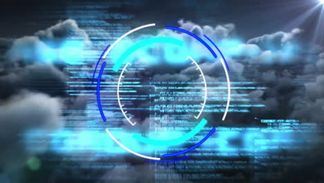 animation of scope scanning and data processing over cloud background