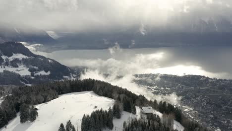 Drone-Aerial-of-the-swiss-town-of-Montreux