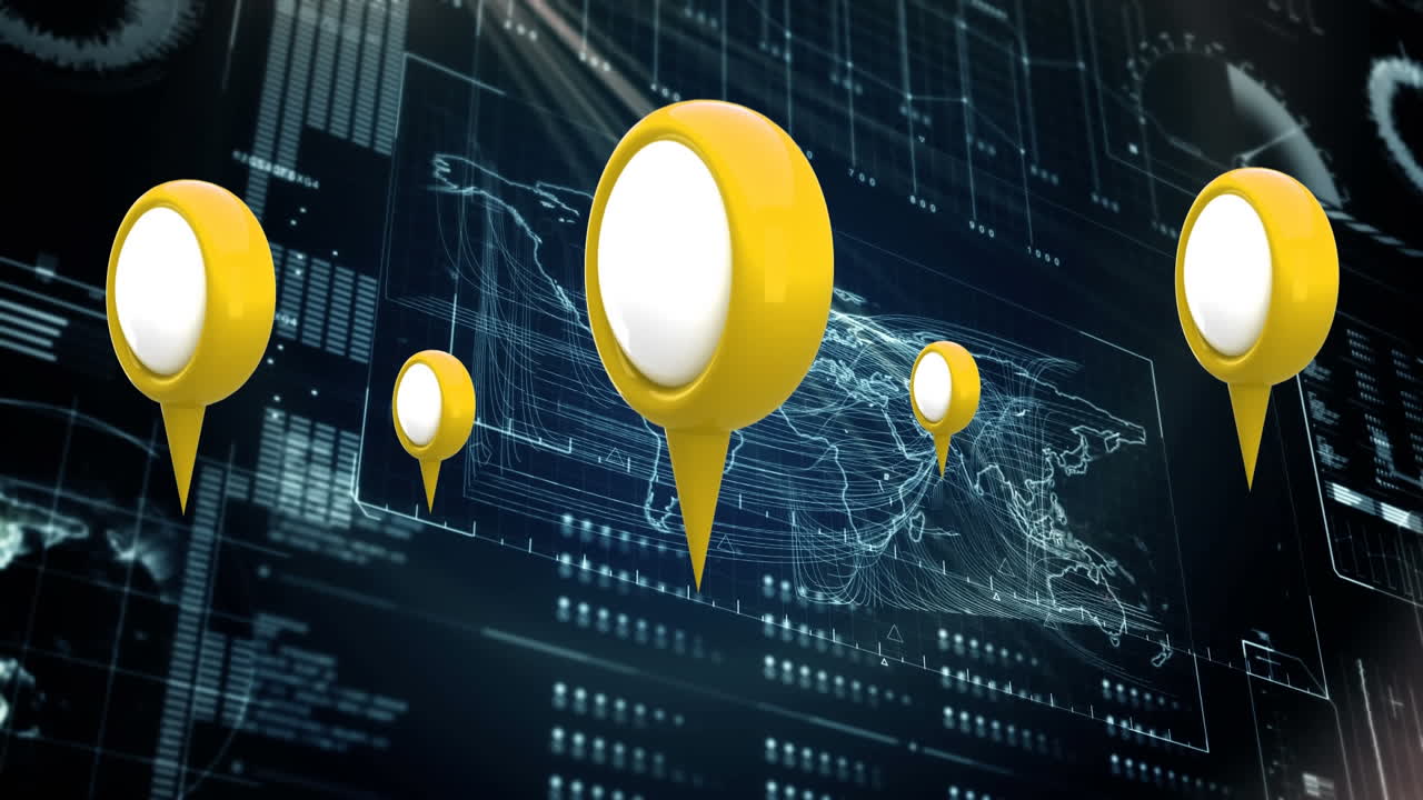 Map pins and futuristic interface