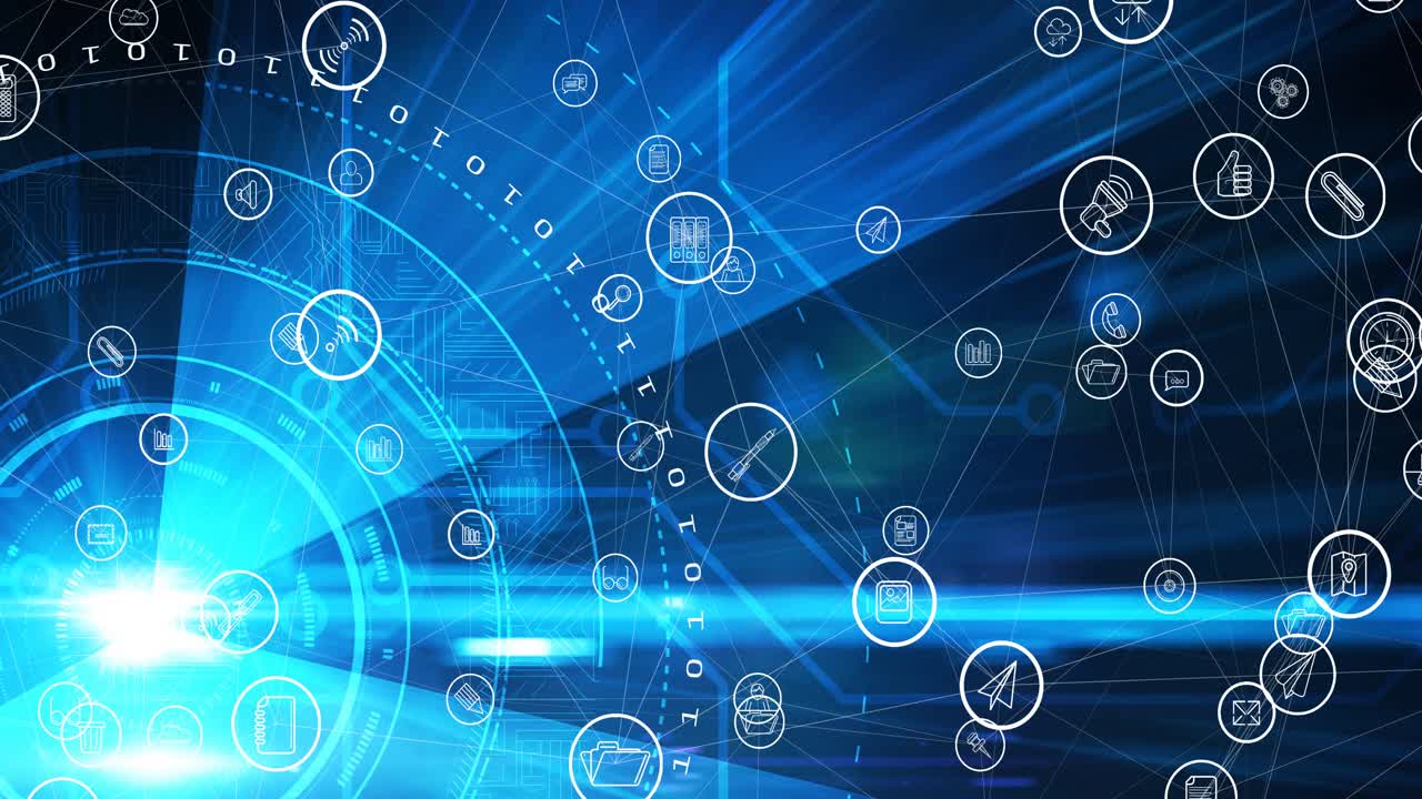 백그라운드에서 범위 스캔을 통해 디지털 아이콘으로 연결 네트워크의 애니메이션