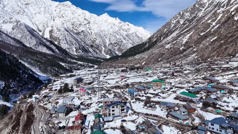 a snowy mountain village in the himalayas