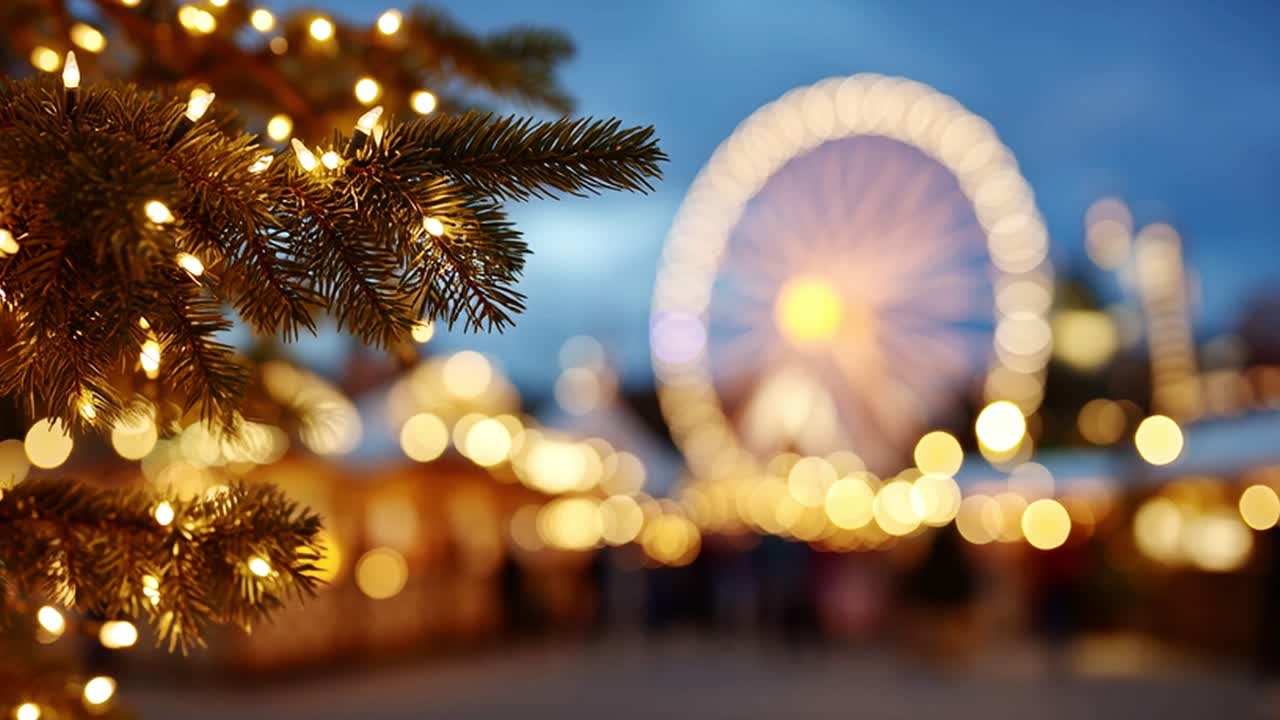 Christmas Market with Ferris Wheel and Lights