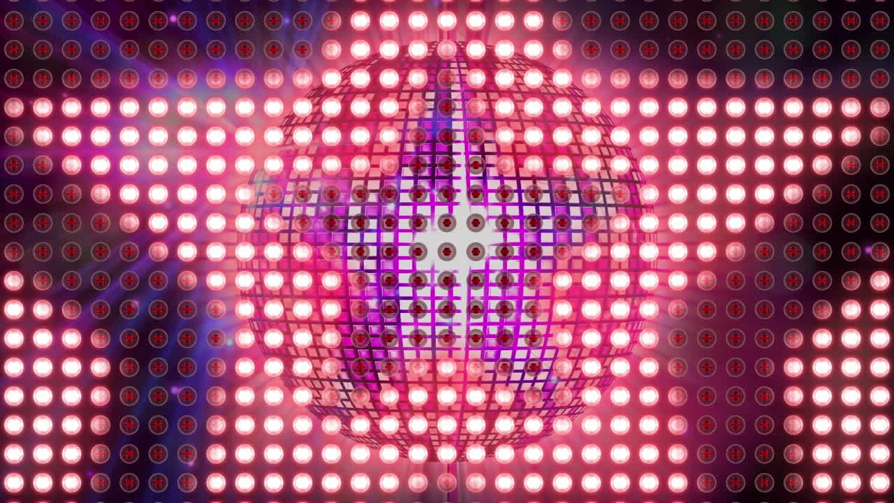 animación de estrellas de neón sobre bola de discoteca y puntos.