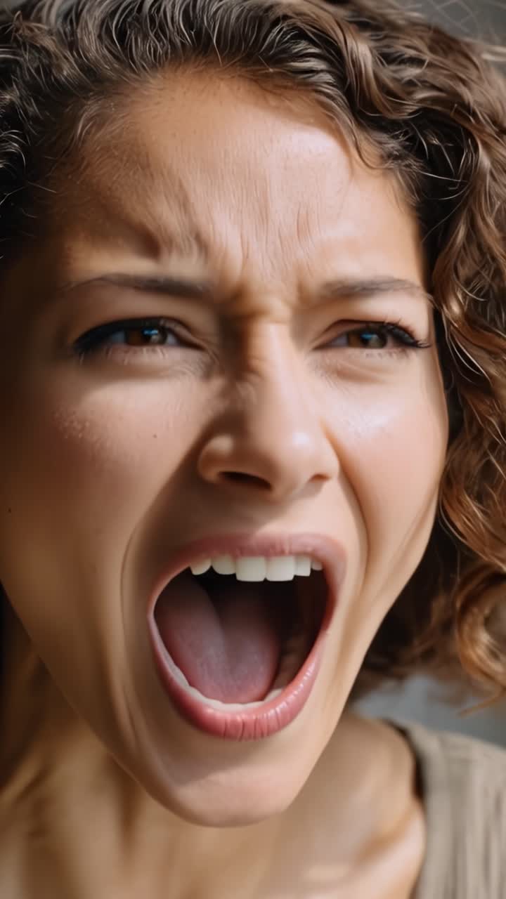 Intense Emotional Expression: A Woman's Journey from Anger to Reflection Captured in Two Powerful Frames, Portraying a Raw Moment of Human Experience