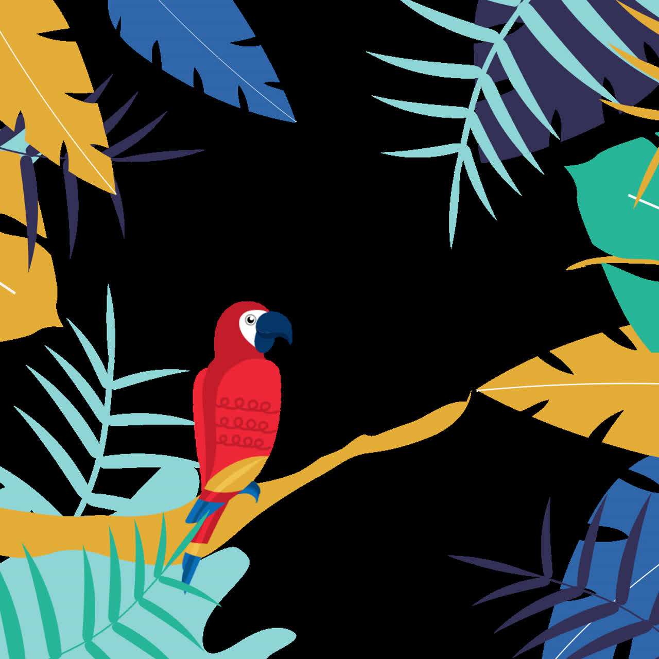 Colorful Parrot in Tropical Jungle Illustration