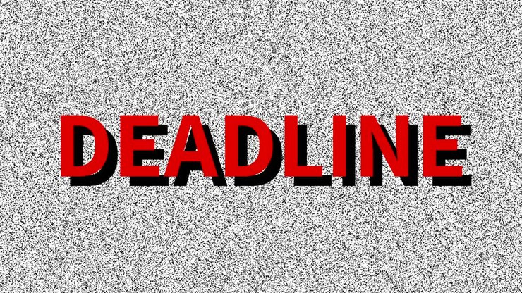 Deadline. Word about problem on noisy old screen. Looping VHS interference. Vintage animated background. 4K footage