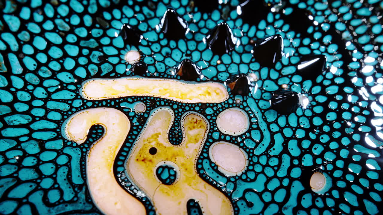 Abstract macro shot of vibrant blue and black fluid art with organic textures and patterns