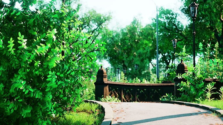 Stone Path through a Peaceful Green Park
