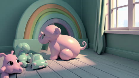 pink elephant toy in a child's playroom
