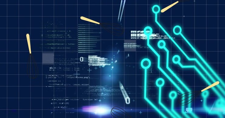 Animation of data processing over shapes and beaters icons
