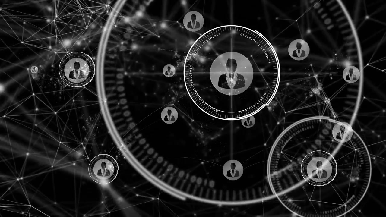 All'attivazione della rete, l'HUD ruota e si espande, generando icone utente sulla griglia per la connettività.