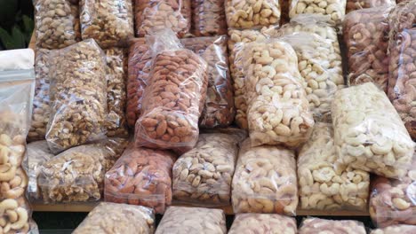 close-up of bags of nuts for sale