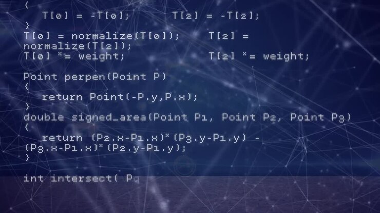 Animation of networks of connections and data processing over black background
