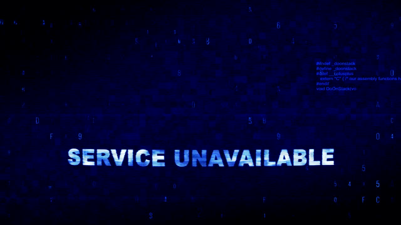 Service Unavailable  Text Digital Noise Twitch Glitch Distortion Effect Error Loop Animation.