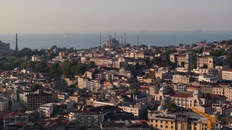 establishing drone shot above blue mosque in istanbul, turkey. summer day