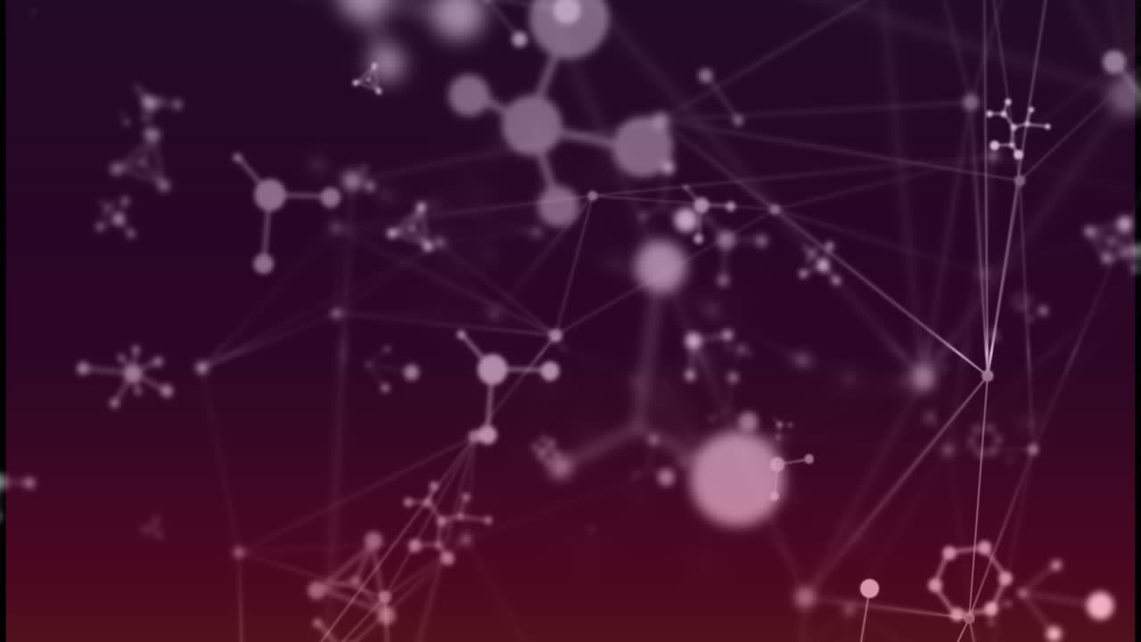 animación de la red de conexiones con moléculas en fondo púrpura