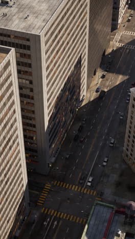 aerial view of city streets and highrise buildings