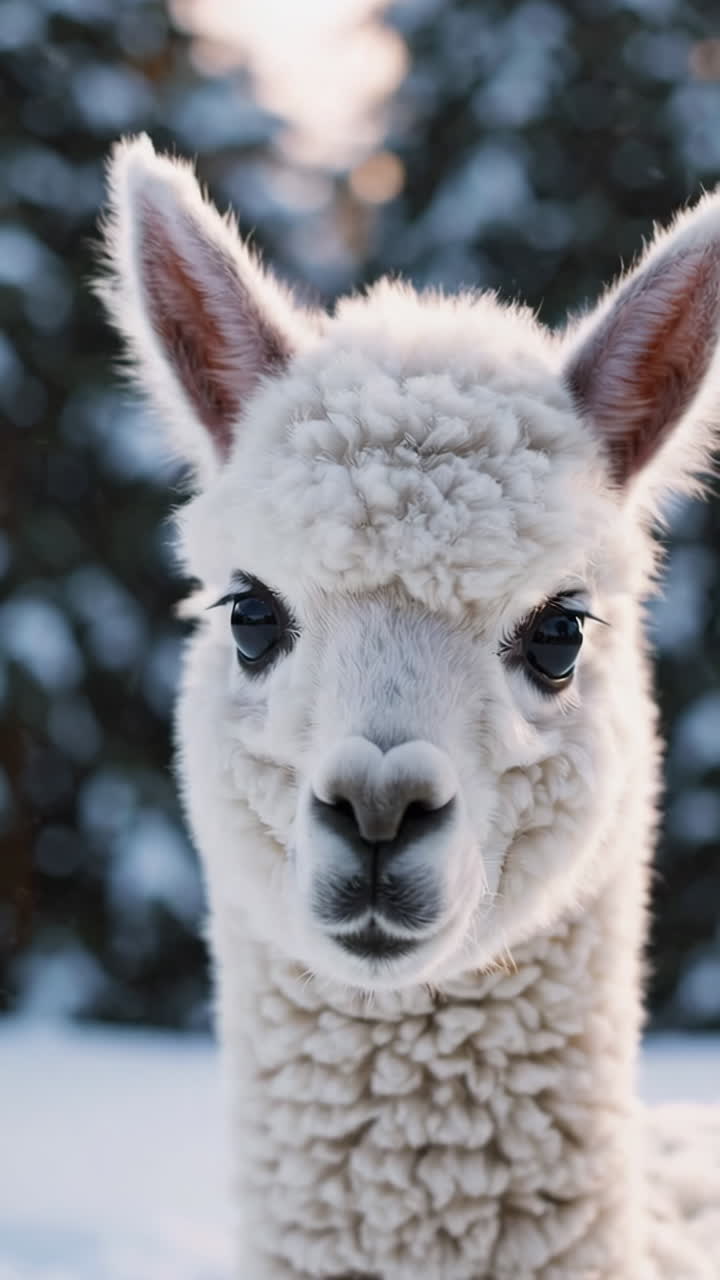 bebé alpaca en el país de las maravillas de invierno