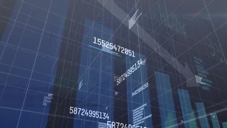 displaying holographic data panel floating in 3d interface, showing numeric strings and bar charts