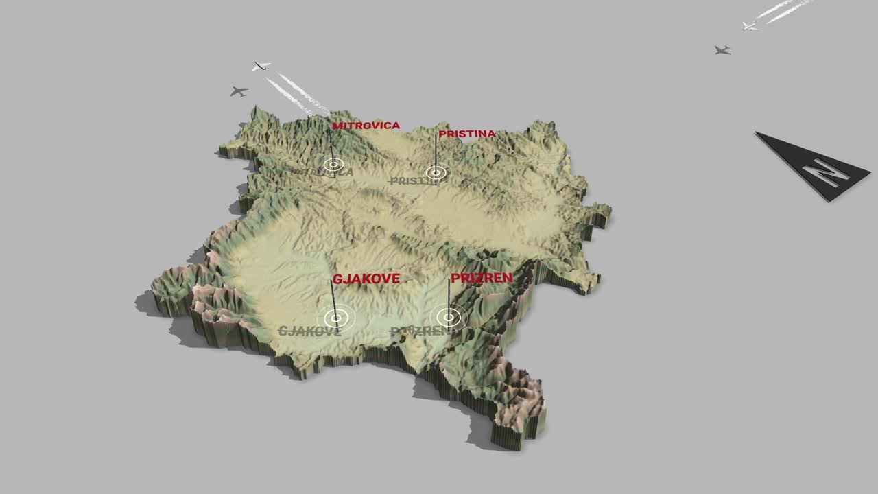 mapa del terreno en 3d de kosovo