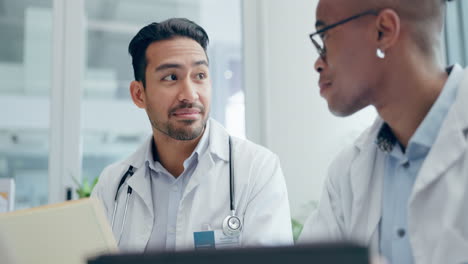 hospital, meeting and doctors with report