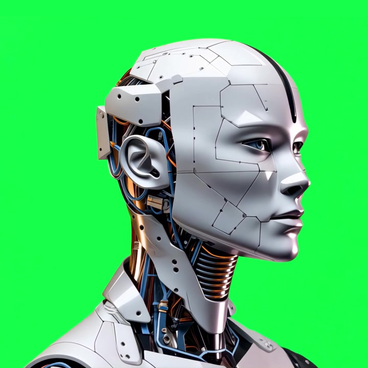 Profilvisning af futuristisk Android-robot hoved på grøn skærm