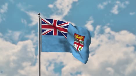 bandera de fiyi ondeando en el cielo azul video realista 4k
