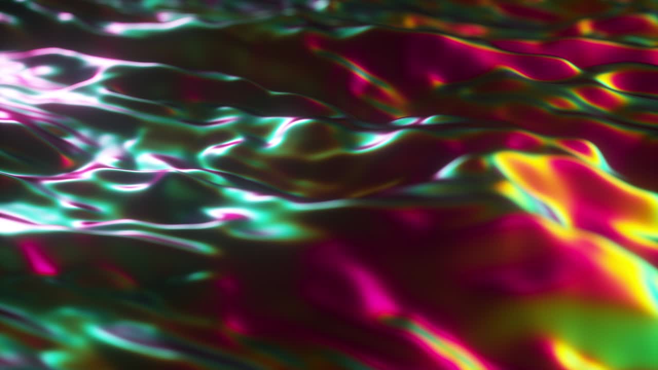 fondo de superficie de aceite holográfico, superficie ondulada de papel de aluminio, ondas y ondulaciones, luz ultravioleta moderna, colores del espectro rosa azul neón. animación de bucle sin costuras 4k
