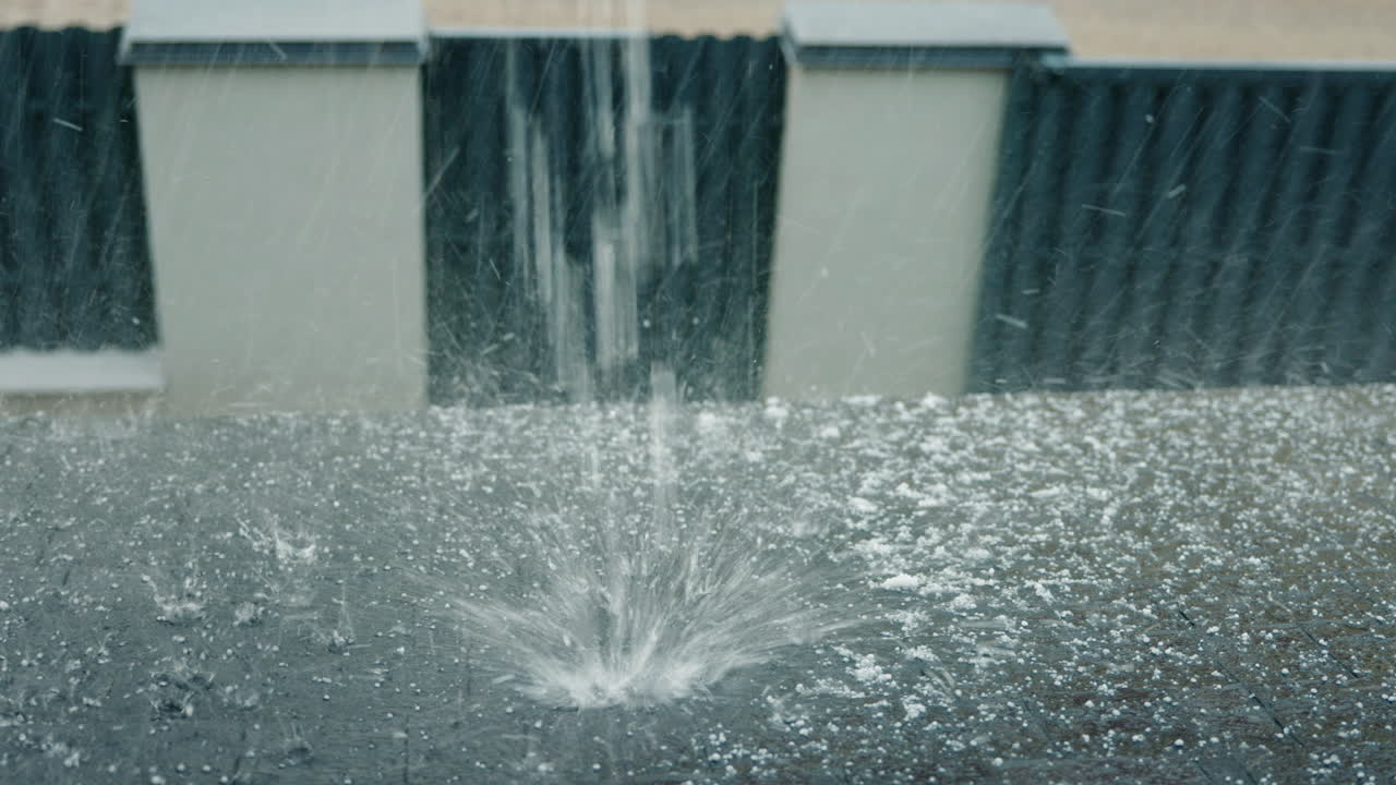 Rain splashing on concrete