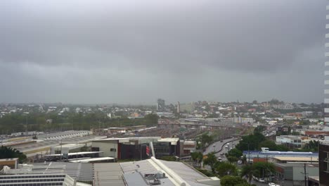 Time-lapse-shot-capturing-fast-moving-clouds-forming-in-the-sky,-heavy-rainfalls-and-fogs-covering-the-scene,-BoM-weather-forecast-soaking-wet-season,-destructive-thunderstorms,-rainstorm-and-flood