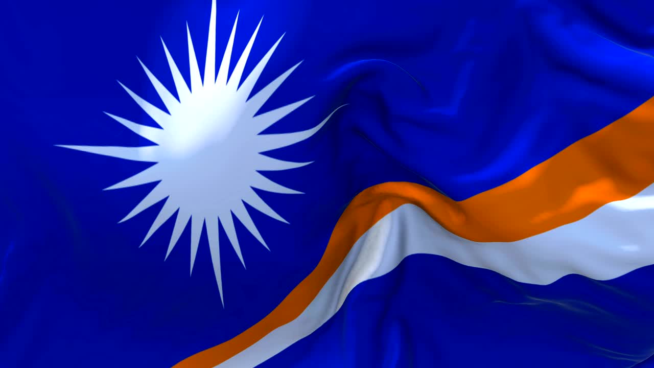 Marshall Islands Flag Waving in Wind Slow Motion Animation . 4K Realistic Fabric Texture Flag Smooth Blowing on a windy day Continuous Seamless Loop Background.
