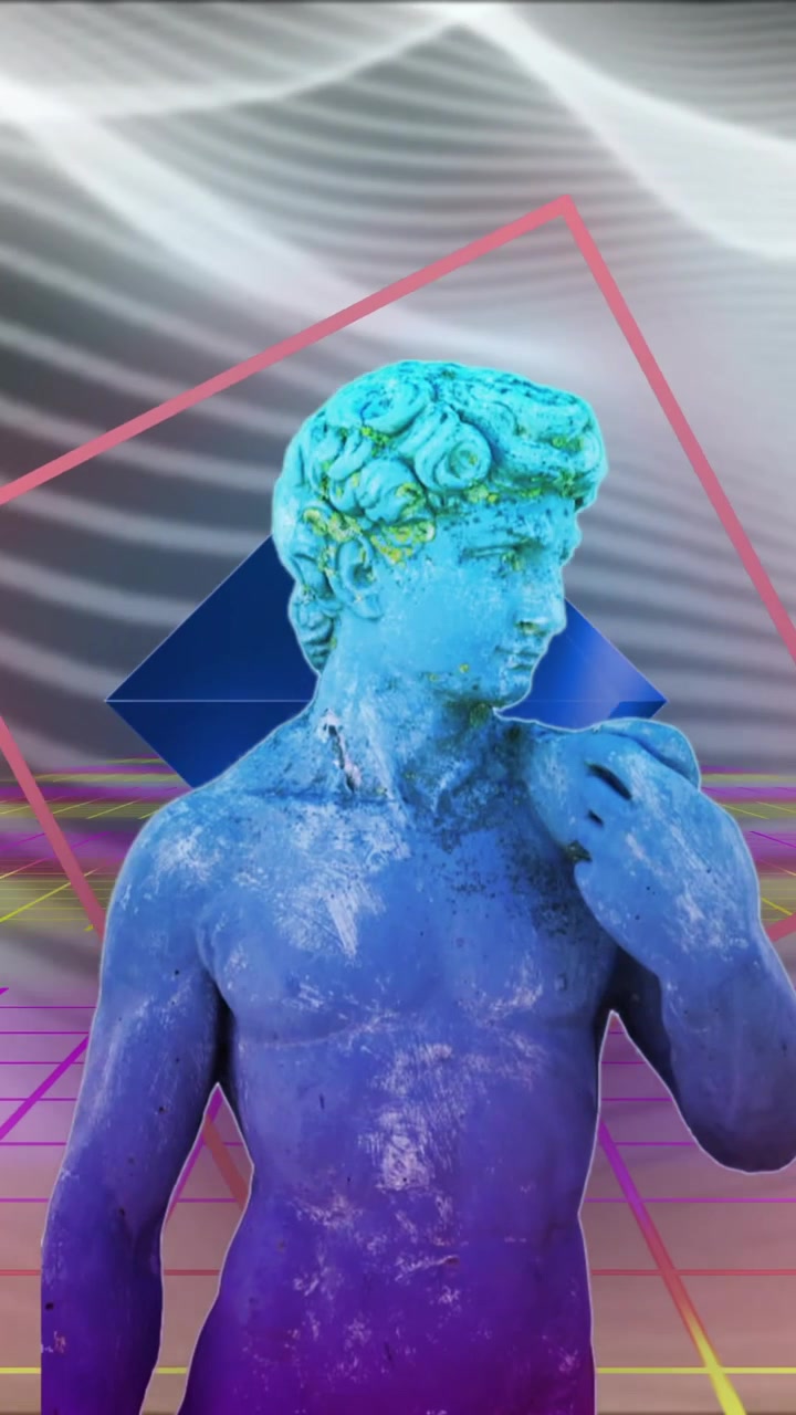 Animation of interference over shapes moving and sculpture on black background