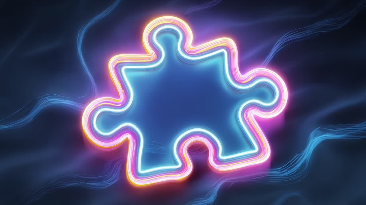 A Captivating Puzzle Piece Glowing with Neon Lights, Symbolizing Creativity and Problem Solving in a Digital Age with Mesmerizing Background Effects
