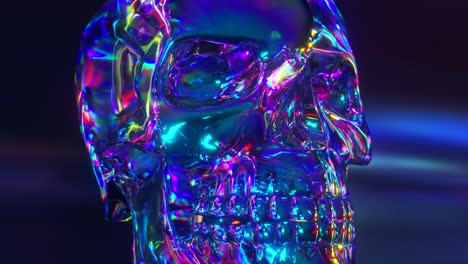 human skull reflective background environment. colorful iridescent neon spectrum. seamless loop 3d render