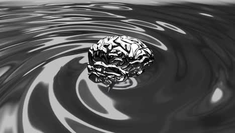 Animation of silver human brain pinning over grey liquid background