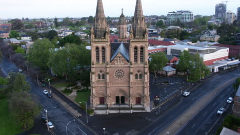 aerial view of a grand cathedral in a city