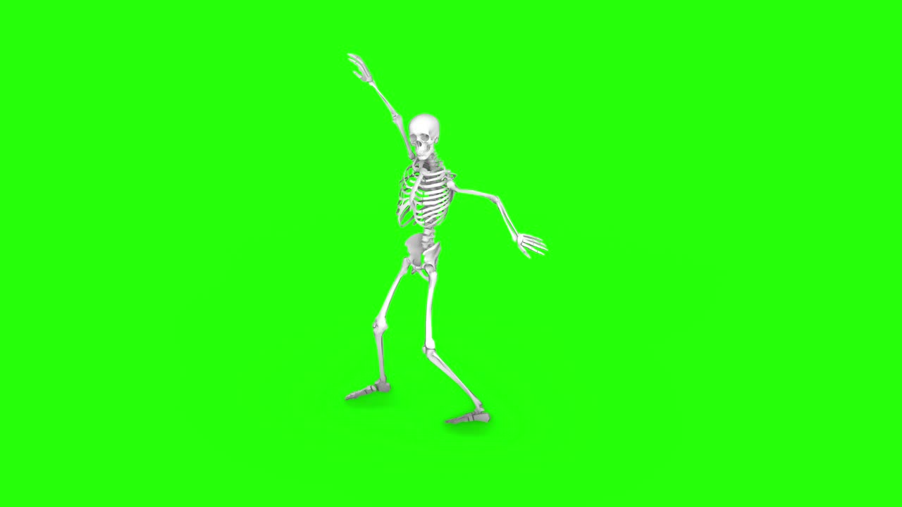 scheletro danzante sullo schermo verde