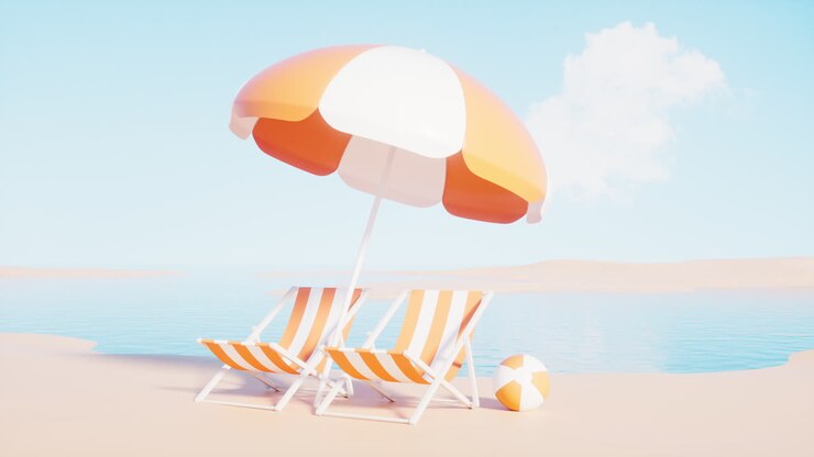 Sedie a sdraio in stile cartone animato, rendering 3D