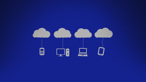 animation of digital clouds with electronic devices over blue background