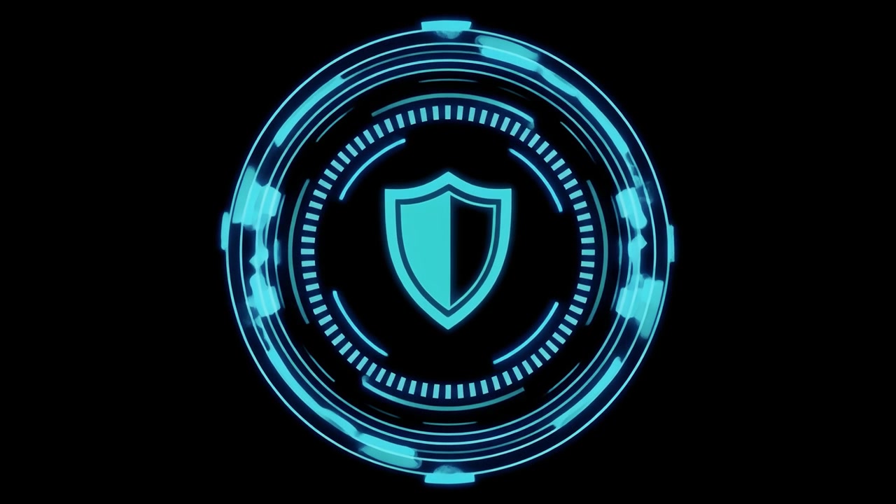 Glowing Blue Shield Icon with Futuristic Digital Animation